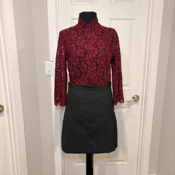 Sandro Paris Reem Lace Dress in Burgundy and Black, Sz Sm - Picture 1 of 6